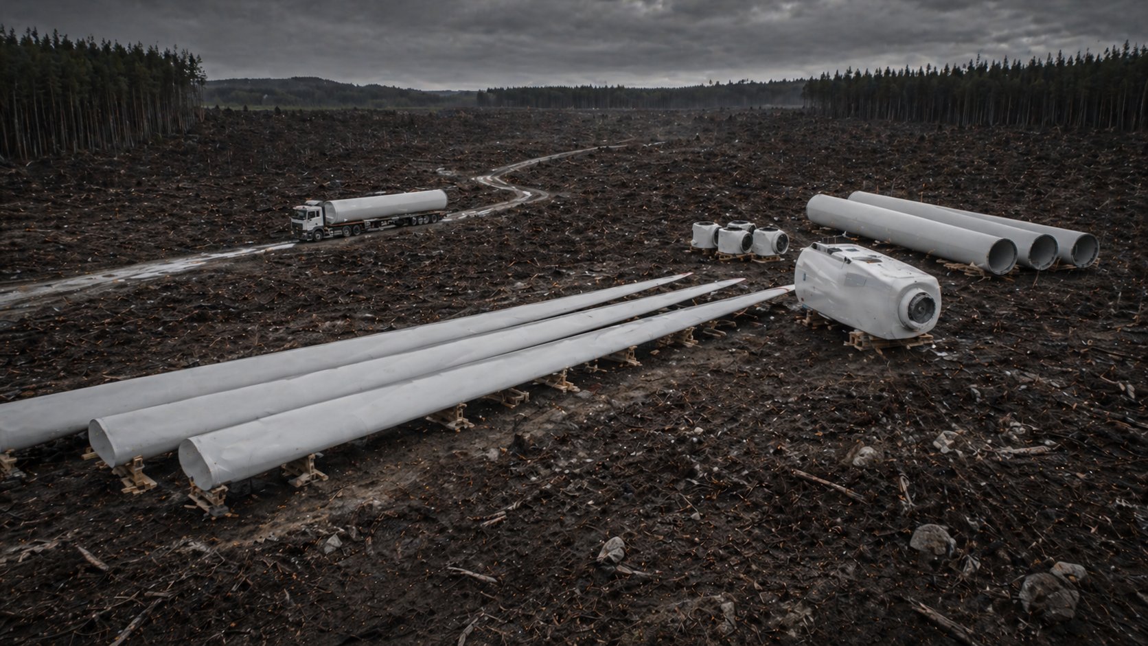 Zerstörter Wald durch Windkraftausbau